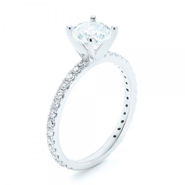 14k White Gold Custom Diamond Engagement Ring - Three-Quarter View -  102586