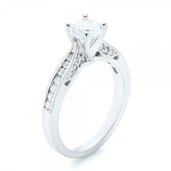 14k White Gold Custom Diamond Engagement Ring - Three-Quarter View -  102590