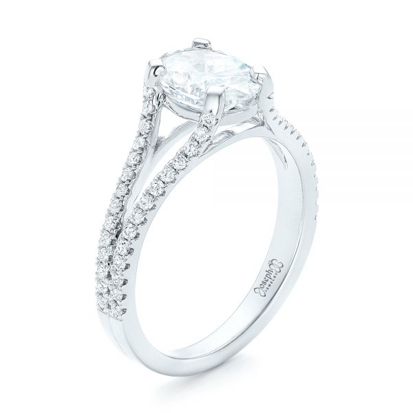 14k White Gold Custom Diamond Engagement Ring - Three-Quarter View -  102604