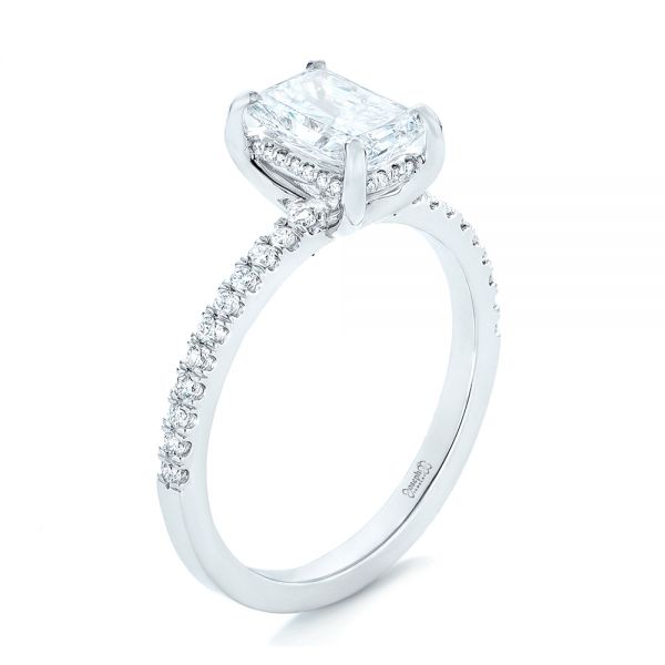 14k White Gold Custom Diamond Engagement Ring - Three-Quarter View -  102856