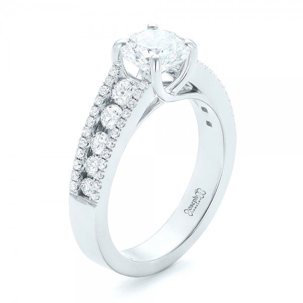 14k White Gold Custom Diamond Engagement Ring - Three-Quarter View -  102886