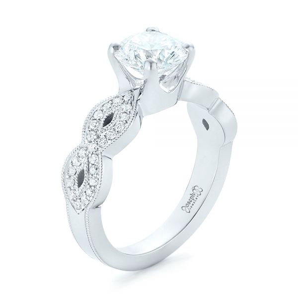 14k White Gold 14k White Gold Custom Diamond Engagement Ring - Three-Quarter View -  102905