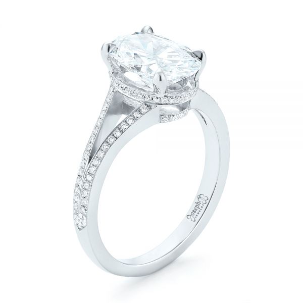 18k White Gold 18k White Gold Custom Diamond Engagement Ring - Three-Quarter View -  102946