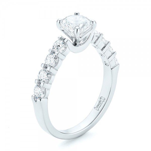 18k White Gold 18k White Gold Custom Diamond Engagement Ring - Three-Quarter View -  102955