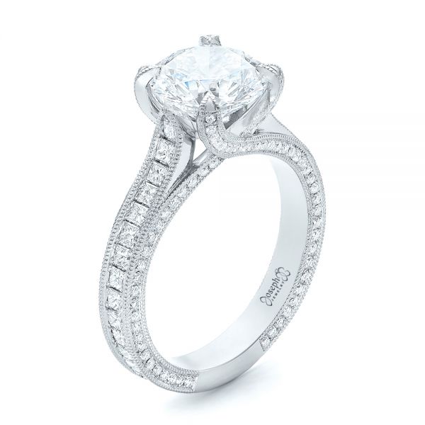  Platinum Custom Diamond Engagement Ring - Three-Quarter View -  103013