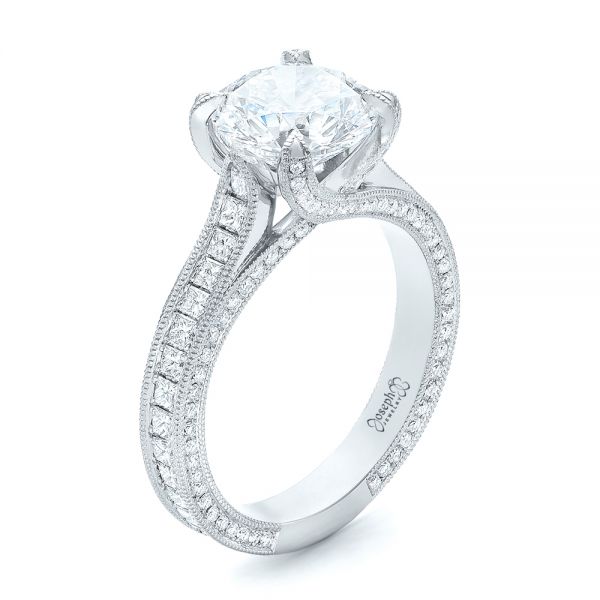 18k White Gold 18k White Gold Custom Diamond Engagement Ring - Three-Quarter View -  103013