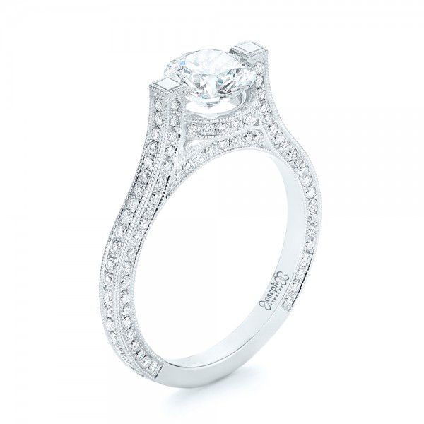 14k White Gold Custom Diamond Engagement Ring - Three-Quarter View -  103053