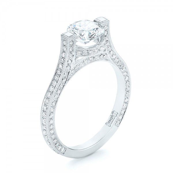 18k White Gold 18k White Gold Custom Diamond Engagement Ring - Three-Quarter View -  103053