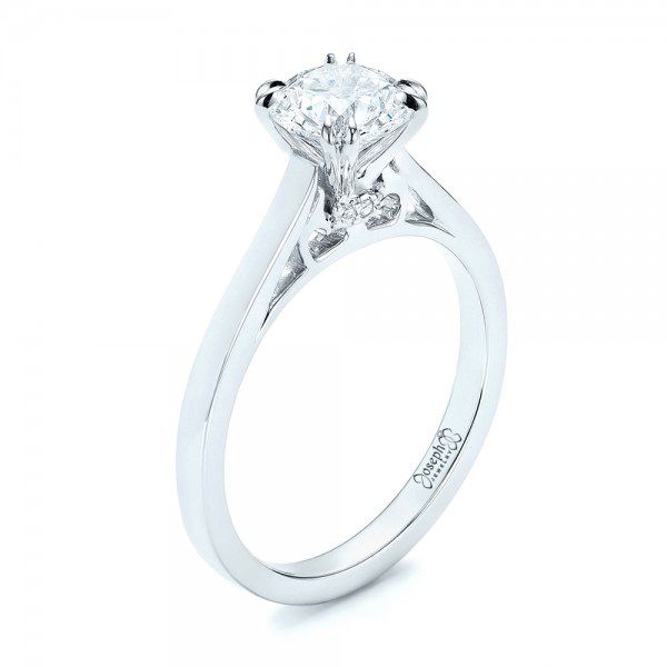 14k White Gold 14k White Gold Custom Diamond Engagement Ring - Three-Quarter View -  103057