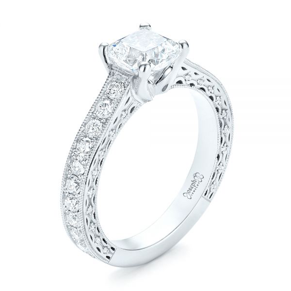 18k White Gold Custom Diamond Engagement Ring - Three-Quarter View -  103303