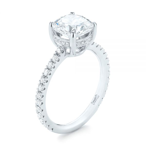 18k White Gold 18k White Gold Custom Diamond Engagement Ring - Three-Quarter View -  103369