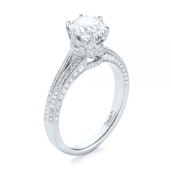  Platinum Custom Diamond Engagement Ring - Three-Quarter View -  103428