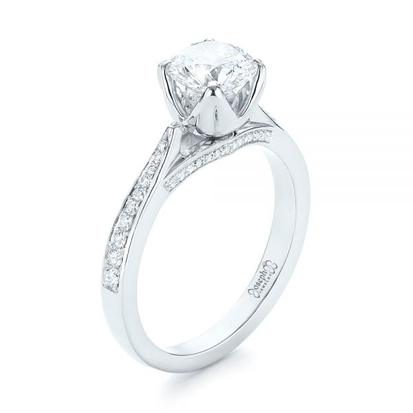 18k White Gold 18k White Gold Custom Diamond Engagement Ring - Three-Quarter View -  103464