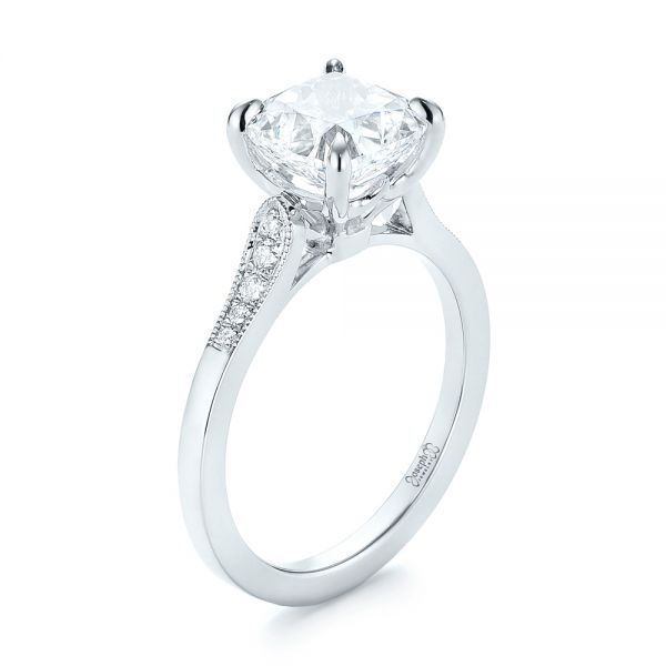 18k White Gold Custom Diamond Engagement Ring - Three-Quarter View -  103508