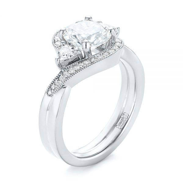 18k White Gold 18k White Gold Custom Diamond Engagement Ring - Three-Quarter View -  104262