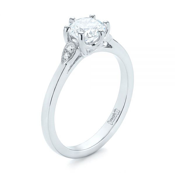 14k White Gold Custom Diamond Engagement Ring - Three-Quarter View -  104329