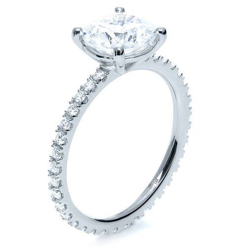 14k White Gold Custom Diamond Engagement Ring - Three-Quarter View -  1104