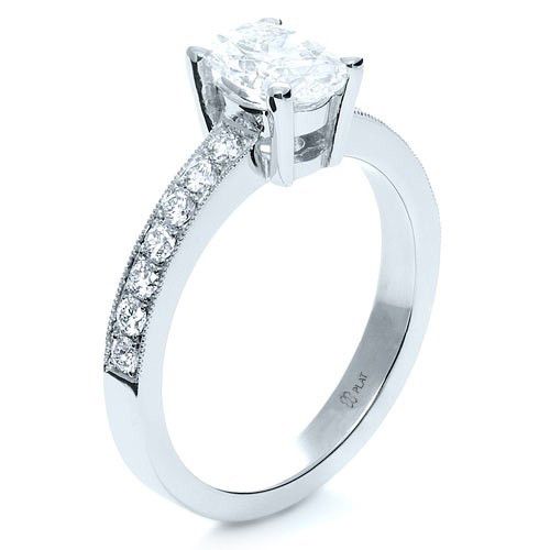 18k White Gold 18k White Gold Custom Diamond Engagement Ring - Three-Quarter View -  1107
