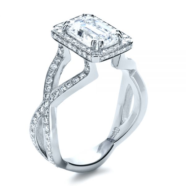 Platinum Custom Diamond Engagement Ring - Three-Quarter View - 1159
