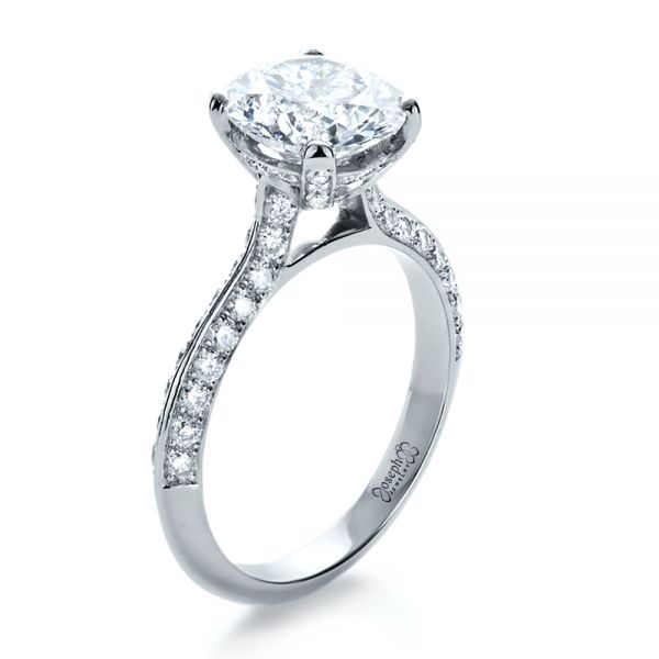 18k White Gold 18k White Gold Custom Diamond Engagement Ring - Three-Quarter View -  1164