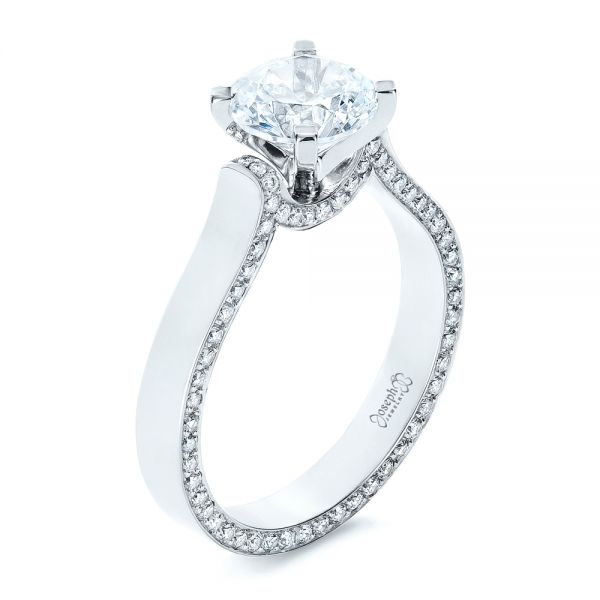 18k White Gold Custom Diamond Engagement Ring - Three-Quarter View - 1259