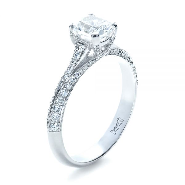 14k White Gold 14k White Gold Custom Diamond Engagement Ring - Three-Quarter View -  1268