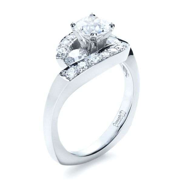 14k White Gold Custom Diamond Engagement Ring - Three-Quarter View -  1302