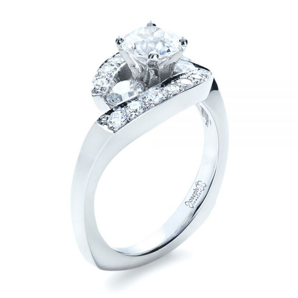 14k White Gold Custom Diamond Engagement Ring - Three-Quarter View - 1302