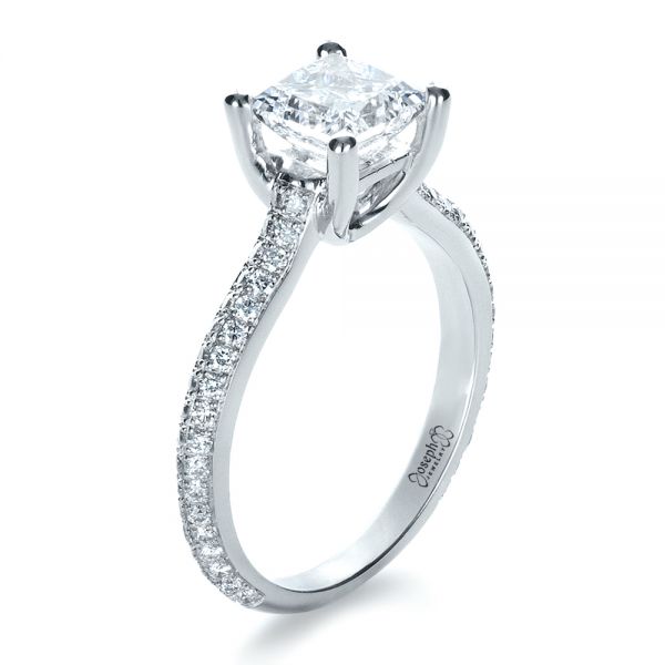 14k White Gold 14k White Gold Custom Diamond Engagement Ring - Three-Quarter View -  1402
