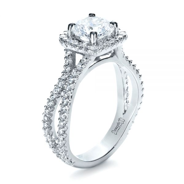 18k White Gold 18k White Gold Custom Diamond Engagement Ring - Three-Quarter View -  1407