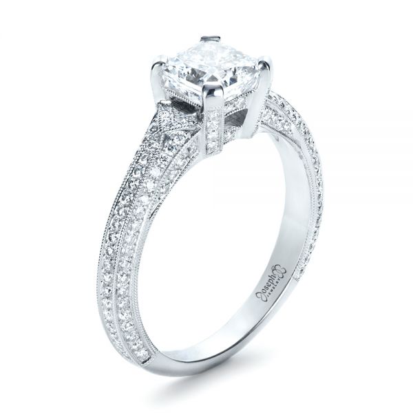 14k White Gold 14k White Gold Custom Diamond Engagement Ring - Three-Quarter View -  1410