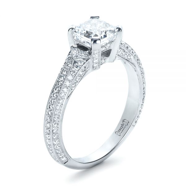 14k White Gold 14k White Gold Custom Diamond Engagement Ring - Three-Quarter View - 1410