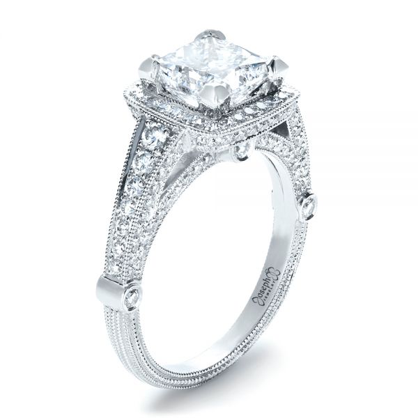 14k White Gold 14k White Gold Custom Diamond Engagement Ring - Three-Quarter View -  1416