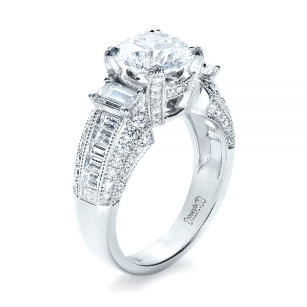 18k White Gold 18k White Gold Custom Diamond Engagement Ring - Three-Quarter View -  1434