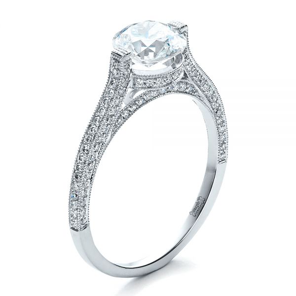  Platinum Custom Diamond Engagement Ring - Three-Quarter View -  1443