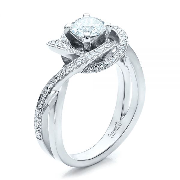 14k White Gold Custom Diamond Engagement Ring - Three-Quarter View -  1476