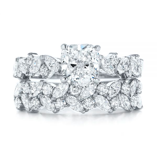18k White Gold 18k White Gold Custom Diamond Engagement Ring - Three-Quarter View -  102092