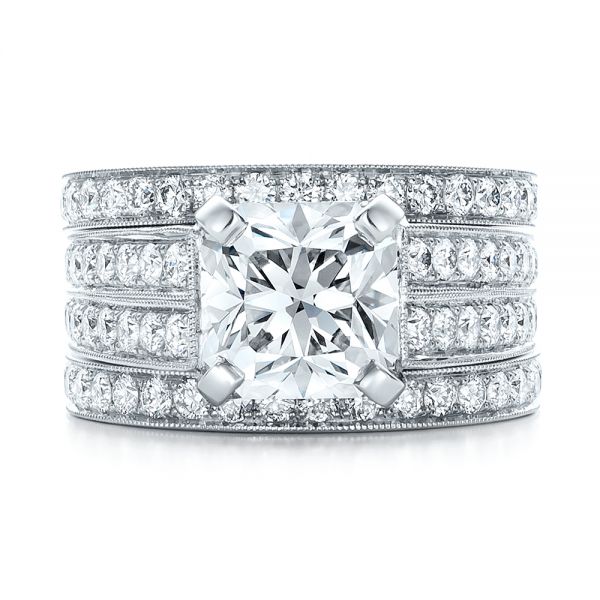 18k White Gold 18k White Gold Custom Diamond Engagement Ring - Three-Quarter View -  102042