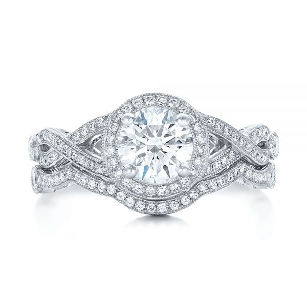 14k White Gold 14k White Gold Custom Diamond Engagement Ring - Three-Quarter View -  102138