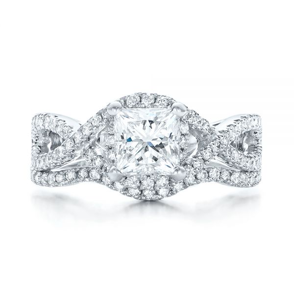 14k White Gold Custom Diamond Engagement Ring - Three-Quarter View -  102148