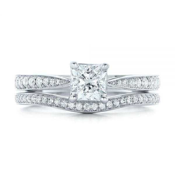14k White Gold Custom Diamond Engagement Ring - Three-Quarter View -  102253