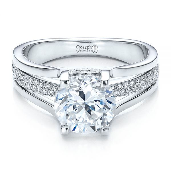 14k White Gold Custom Diamond Engagement Ring - Flat View -  100035