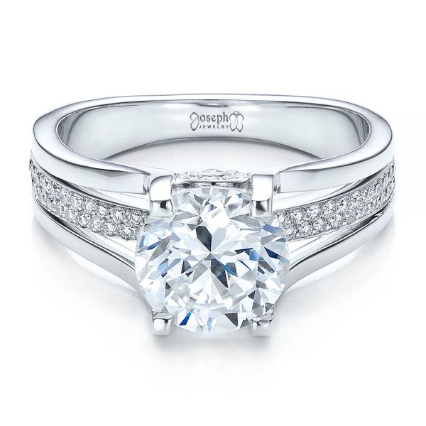 14k White Gold Custom Diamond Engagement Ring - Flat View - 100035