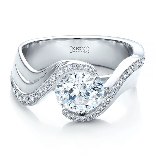  Platinum Custom Diamond Engagement Ring - Flat View -  100069