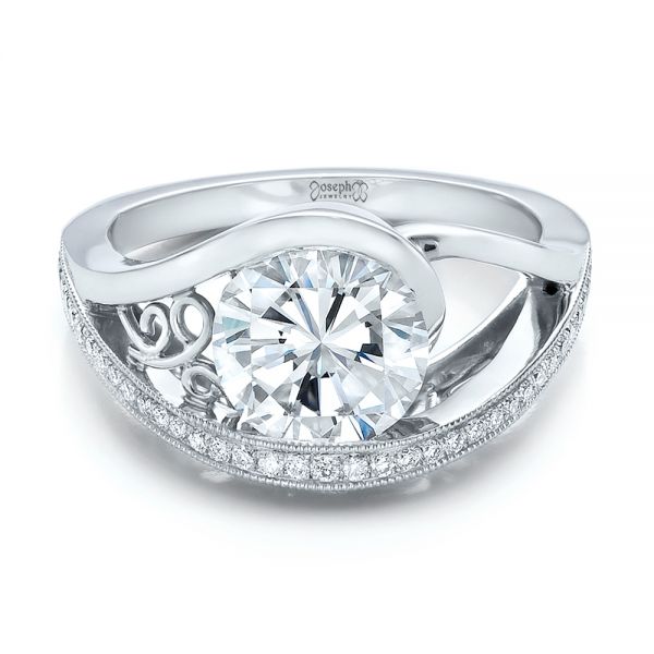 14k White Gold 14k White Gold Custom Diamond Engagement Ring - Flat View -  100551