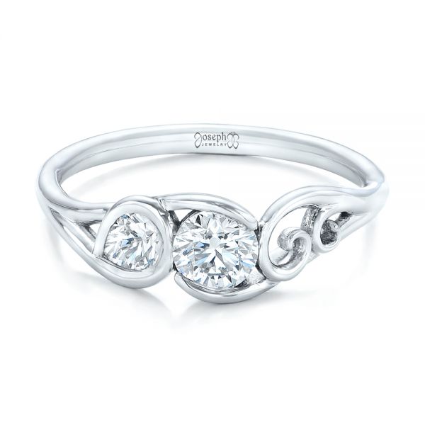 14k White Gold Custom Diamond Engagement Ring - Flat View -  102089