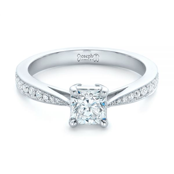 14k White Gold Custom Diamond Engagement Ring - Flat View -  102253