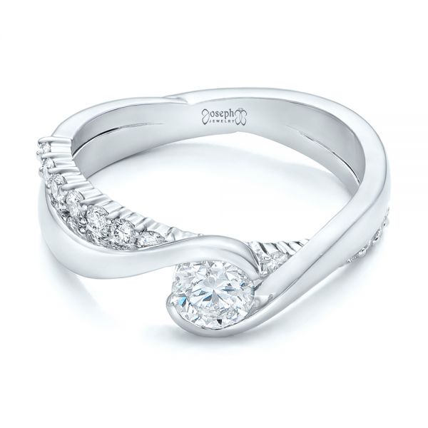 14k White Gold Custom Diamond Engagement Ring - Flat View -  102277