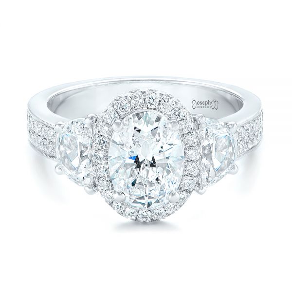 18k White Gold Custom Diamond Engagement Ring - Flat View -  102415