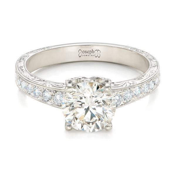14k White Gold Custom Diamond Engagement Ring - Flat View -  102462